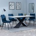 Merlin White Ceramic Dining Set - Corona Blue Fabric Dining Chair