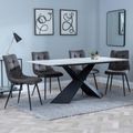Merlin White Ceramic Dining Set - Corona Grey Fabric Dining Chair