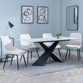 Merlin White Ceramic Dining Set - Darwin Cream Fabric Dining Chair