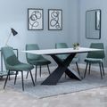 Merlin White Ceramic Dining Set - Darwin Green Fabric Dining Chair