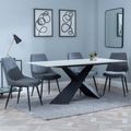 Merlin White Ceramic Dining Set - Darwin Grey Fabric Dining Chair