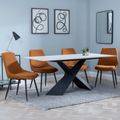 Merlin White Ceramic Dining Set - Darwin Orange Fabric Dining Chair