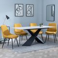 Merlin White Ceramic Dining Set - Darwin Yellow Fabric Dining Chair