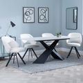 Merlin White Ceramic Dining Set - Ion Cream Boucle Teddy Fabric Swivel Dining Chair