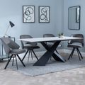 Merlin White Ceramic Dining Set - Ion Dark Grey Velvet Fabric Swivel Dining Chair