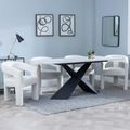 Merlin White Ceramic Dining Set - Kiefer Cream Boucle Fabric Dining Chair