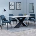 Merlin White Ceramic Dining Set - Peyton Blue Fabric Dining Chair