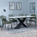 Merlin White Ceramic Dining Set - Peyton Green Fabric Dining Chair