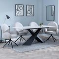 Merlin White Ceramic Dining Set - Theo Grey Fabric Swivel Dining Chair