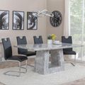 Milan Grey Marble Dining Set - Bianco Black Faux Leather Dining Chair