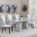 Milan Grey Marble Dining Set - Cadiz White Leather Dining Chair