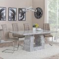 Milan Grey Marble Dining Set - Jamison Beige Faux Leather Dining Chair