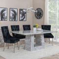Milan Grey Marble Dining Set - Knocker Back Black Velvet Fabric Dining Chair with Chrome Legs