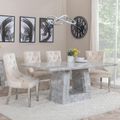 Milan Grey Marble Dining Set - Knocker Back Champagne Velvet Fabric Dining Chair with Chrome Legs