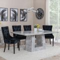Milan Grey Marble Dining Set - Lion Knocker Back Black Velvet Fabric Dining Chair with Black Wooden Legs