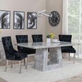 Milan Grey Marble Dining Set - Lion Knocker Back Black Velvet Fabric Dining Chair with Chrome Legs
