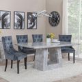 Milan Grey Marble Dining Set - Lion Knocker Back Grey Velvet Fabric Dining Chair with Black Wooden Legs