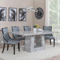 Milan Grey Marble Dining Set - Paris Grey Leather Dining Chair with Black Legs