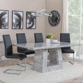 Milan Grey Marble Dining Set - Roma Black Faux Leather Dining Chair