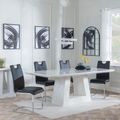 Milan White Marble Dining Set - Bianco Black Faux Leather Dining Chair