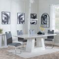 Milan White Marble Dining Set - Bianco Grey Faux Leather Dining Chair