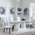 Milan White Marble Dining Set - Cadiz White Leather Dining Chair
