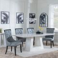 Milan White Marble Dining Set - Carmela Grey Leather Dining Chair