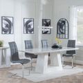 Milan White Marble Dining Set - Jamison Grey Faux Leather Dining Chair