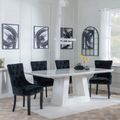 Milan White Marble Dining Set - Knocker Back Black Velvet Fabric Dining Chair with Black Wooden Legs