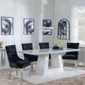 Milan White Marble Dining Set - Knocker Back Black Velvet Fabric Dining Chair with Chrome Legs