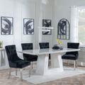 Milan White Marble Dining Set - Lion Knocker Back Black Velvet Fabric Dining Chair with Chrome Legs