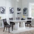 Milan White Marble Dining Set - Paris Brown Leather Dining Chair with Brown Legs