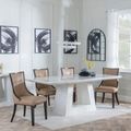 Milan White Marble Dining Set - Paris Taupe Leather Dining Chair with Brown Legs