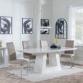 Milan White Marble Dining Set - Roma Beige Faux Leather Dining Chair