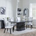 Naples Black Marble Dining Set - Cadiz White Leather Dining Chair