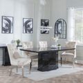 Naples Black Marble Dining Set - Knocker Back Champagne Velvet Fabric Dining Chair with Chrome Legs