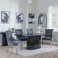Naples Black Marble Dining Set - Knocker Back Grey Velvet Fabric Dining Chair with Chrome Legs