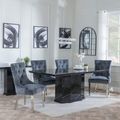 Naples Black Marble Dining Set - Lion Knocker Back Grey Velvet Fabric Dining Chair with Chrome Legs