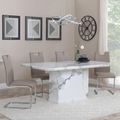 Naples White Marble Dining Set - Bianco Beige Faux Leather Dining Chair