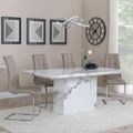 Naples White Marble Dining Set - Jamison Beige Faux Leather Dining Chair
