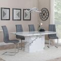Naples White Marble Dining Set - Jamison Grey Faux Leather Dining Chair