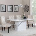 Naples White Marble Dining Set - Knocker Back Champagne Velvet Fabric Dining Chair with Black Wooden Legs