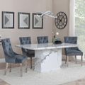 Naples White Marble Dining Set - Knocker Back Grey Velvet Fabric Dining Chair with Chrome Legs