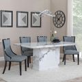 Naples White Marble Dining Set - Paris Grey Leather Dining Chair with Black Legs