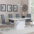 Naples White Marble Dining Set - Roma Grey Faux Leather Dining Chair