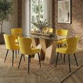 Newton Dining Set - 6 Seater - 180cm - Clear Glass and Natural - 6 Langley Yellow Fabric Chair