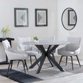 Novara Grey Ceramic 4 Seater Round Dining Set - 4 Ace Beige Fabric Swivel Dining Chair