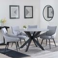 Novara Grey Ceramic 4 Seater Round Dining Set - 4 Ace Grey Fabric Swivel Dining Chair