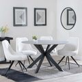 Novara Grey Ceramic 4 Seater Round Dining Set - 4 Arctic Cream Velvet Fabric Swivel Dining Chair
