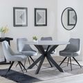 Novara Grey Ceramic 4 Seater Round Dining Set - 4 Arctic Grey Velvet Fabric Swivel Dining Chair